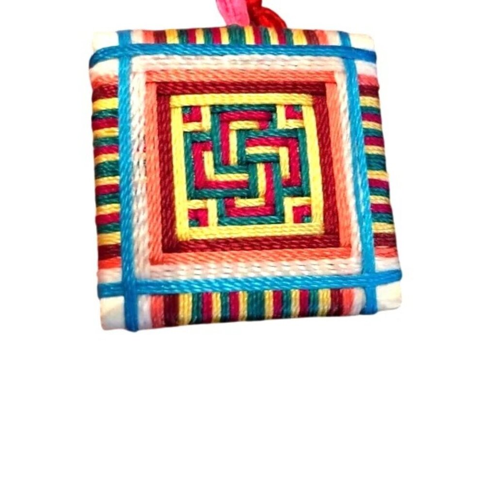 Handcrafted Tibetan Blessing Pendant Necklace Woven Cotton Threads Colorful